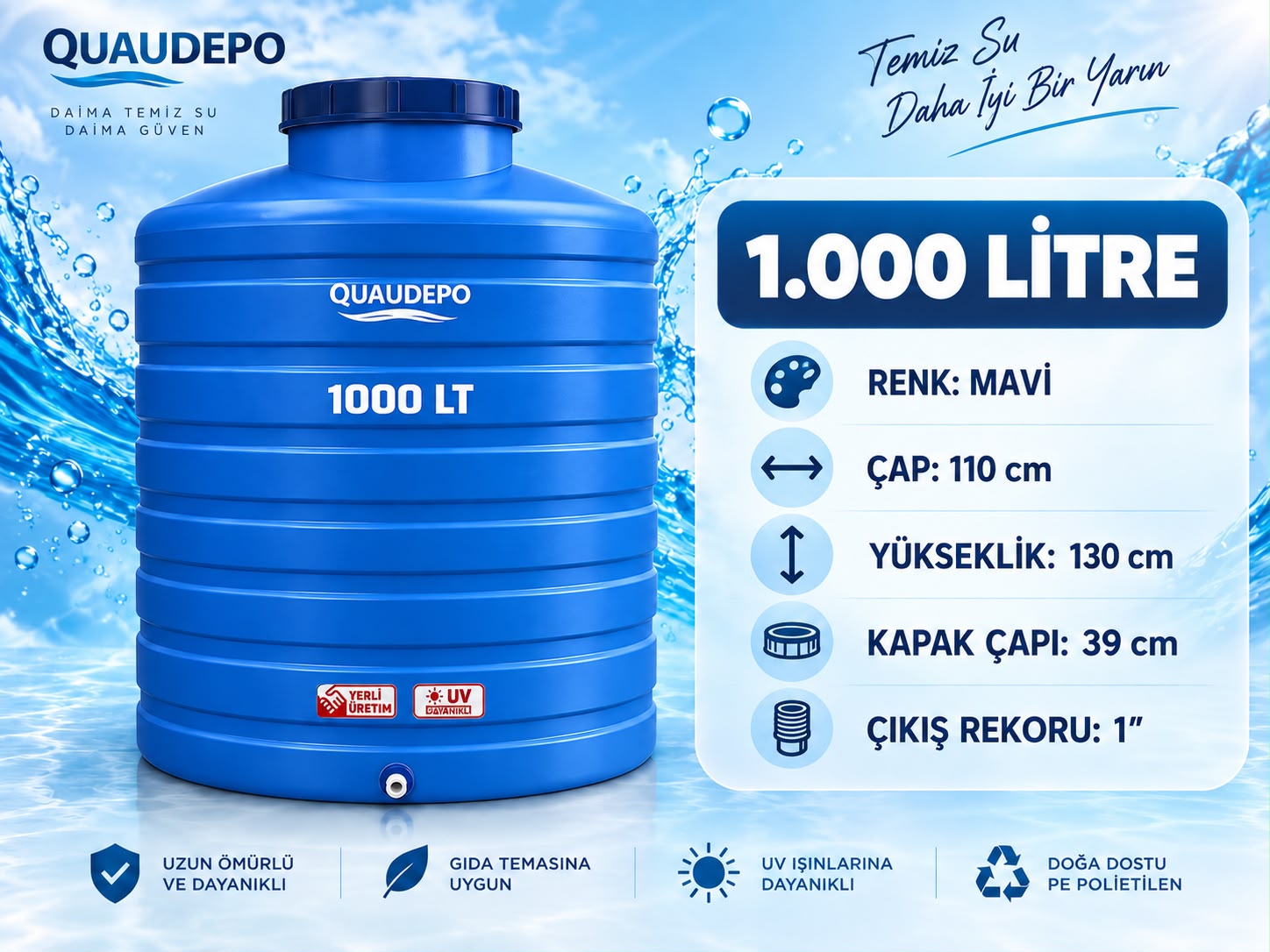 1000 LİTRE DİKEY SU DEPOSU - Görsel 2