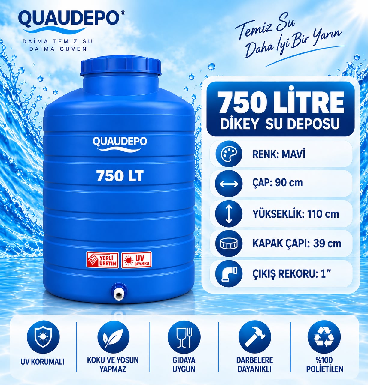 750 LİTRE DİKEY SU DEPOSU - Görsel 2