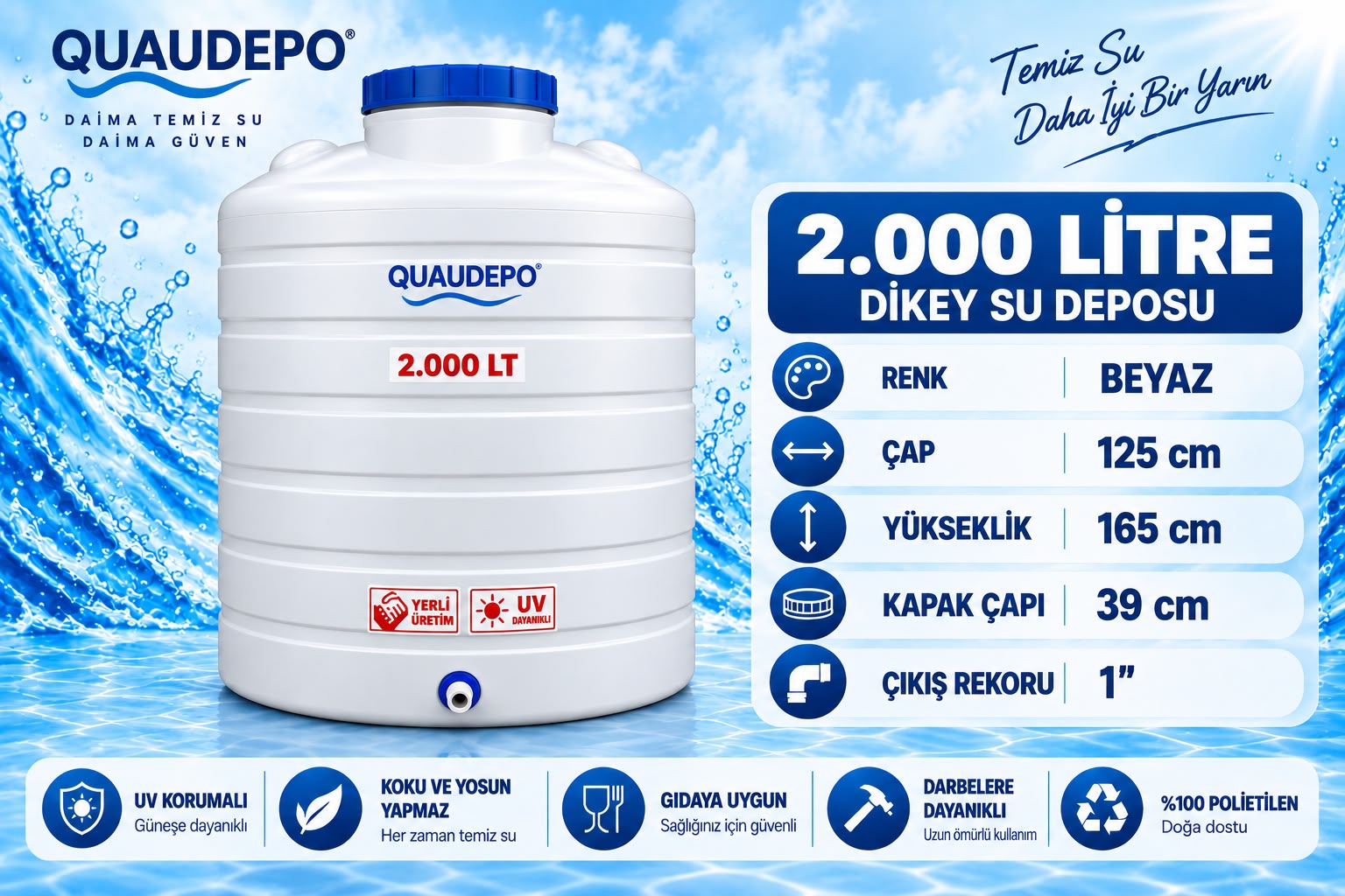 2000 LİTRE DİKEY SU DEPOSU
