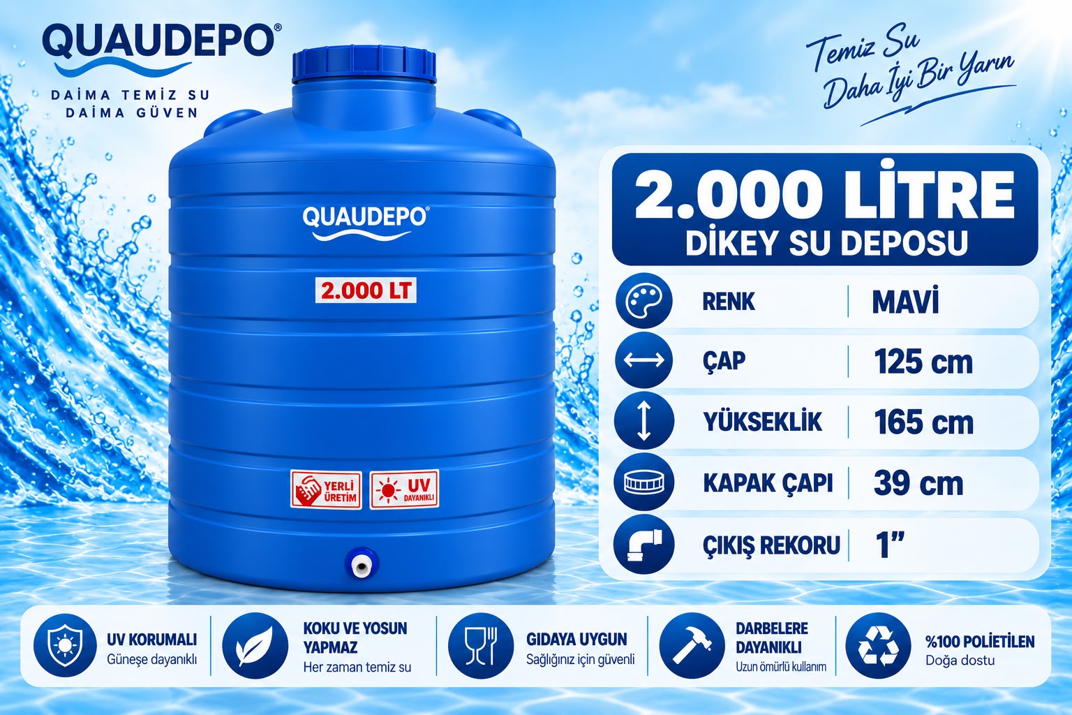 2000 LİTRE DİKEY SU DEPOSU - Görsel 2
