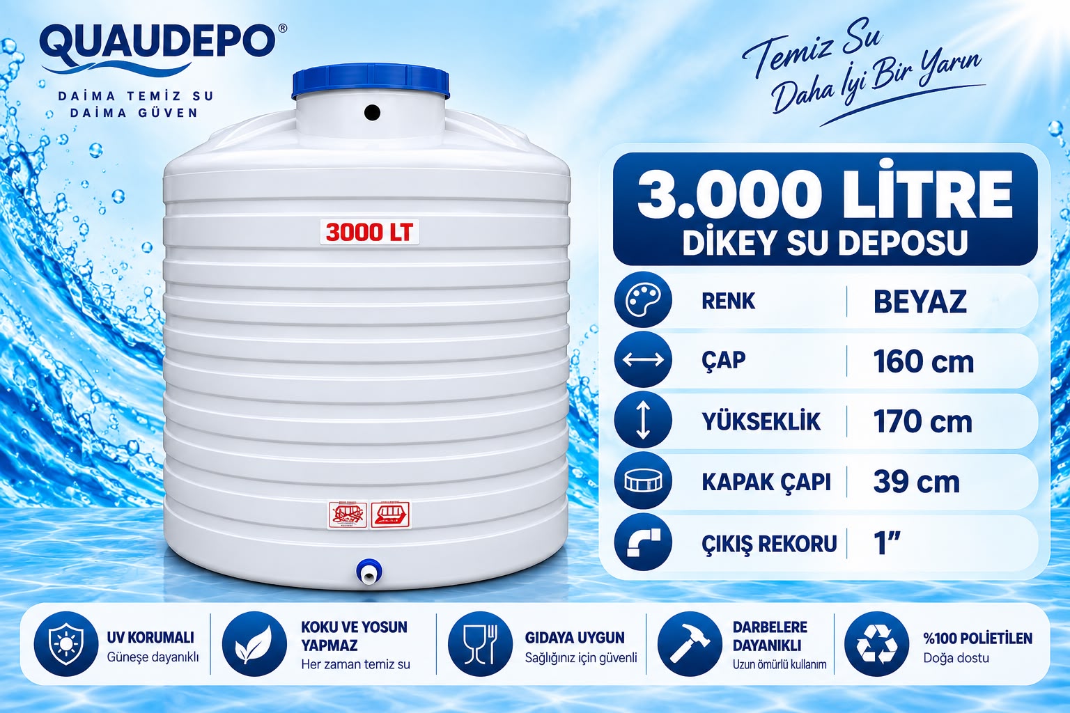 3000 LİTRE DİKEY SU DEPOSU