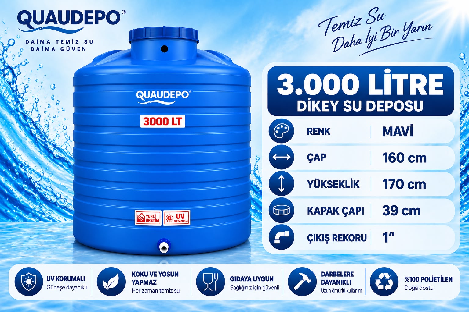 3000 LİTRE DİKEY SU DEPOSU - Görsel 2