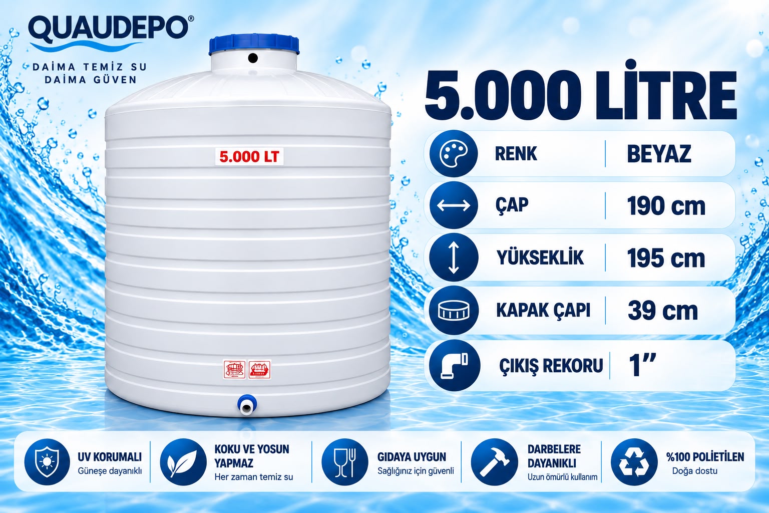 5000 LİTRE DİKEY SU DEPOSU - Görsel 2